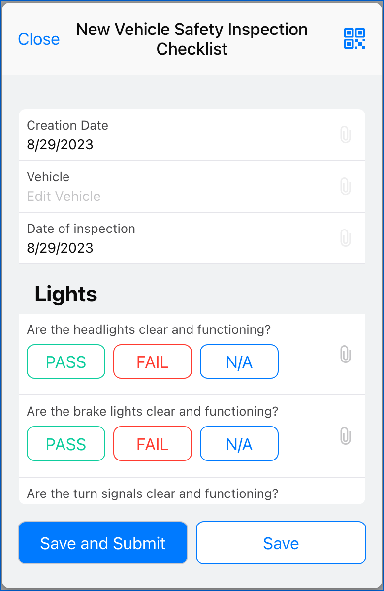 Image of a Vehicle Safety Inspection Checklist form